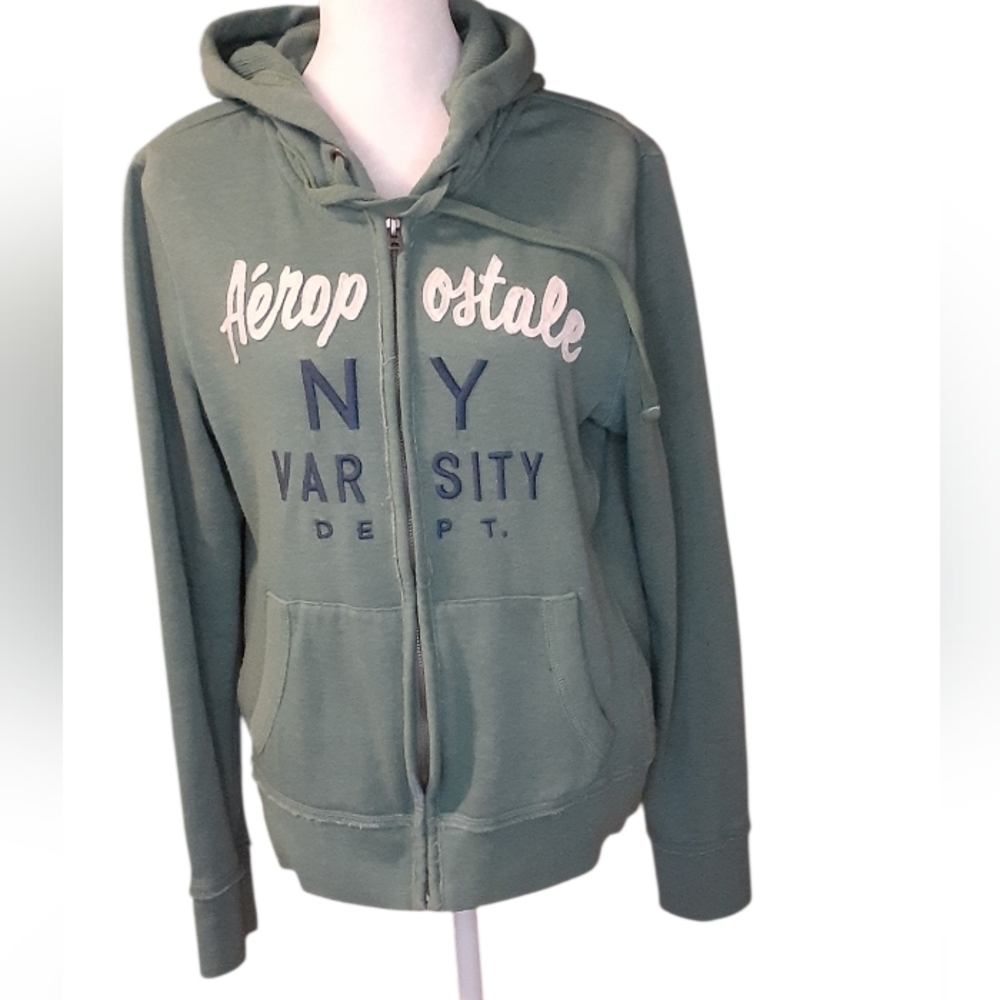 Aeropostale, Green Zip-Up Hoodie Size L. NY Varsity